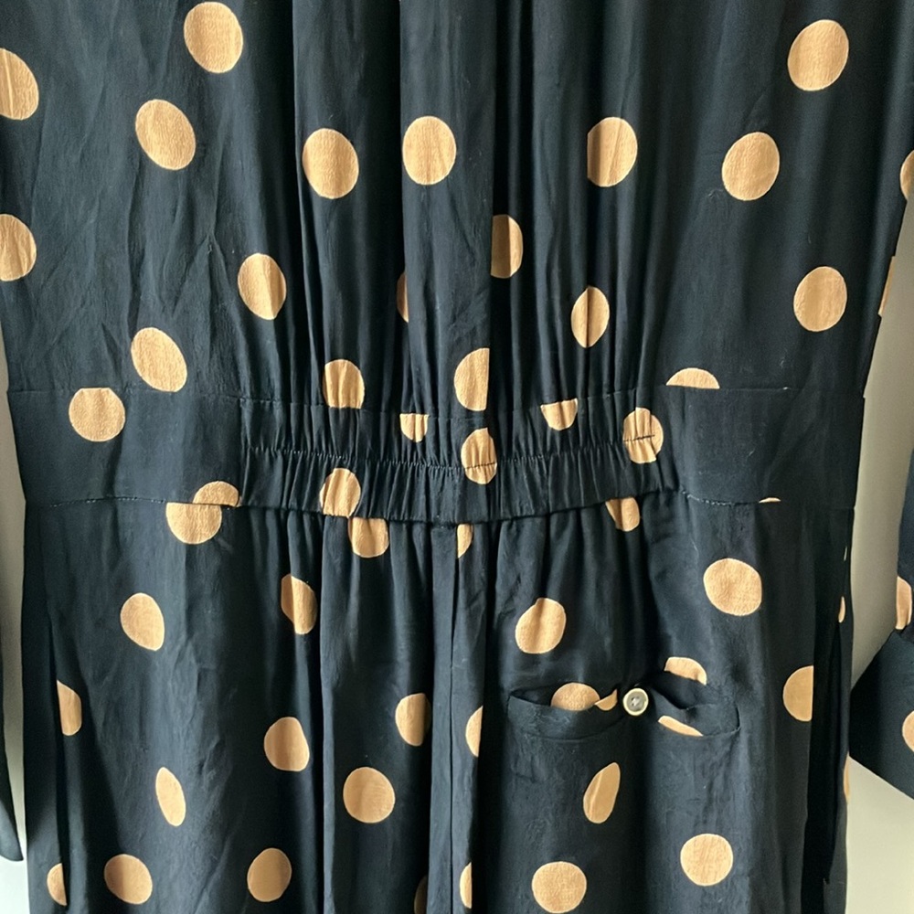 Anthropologie Loveland Wide-Leg Jumpsuit Polka Dots Black/Tan Size 4 - Picture 14 of 16